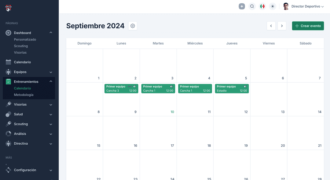 Calendario de entrenamientos