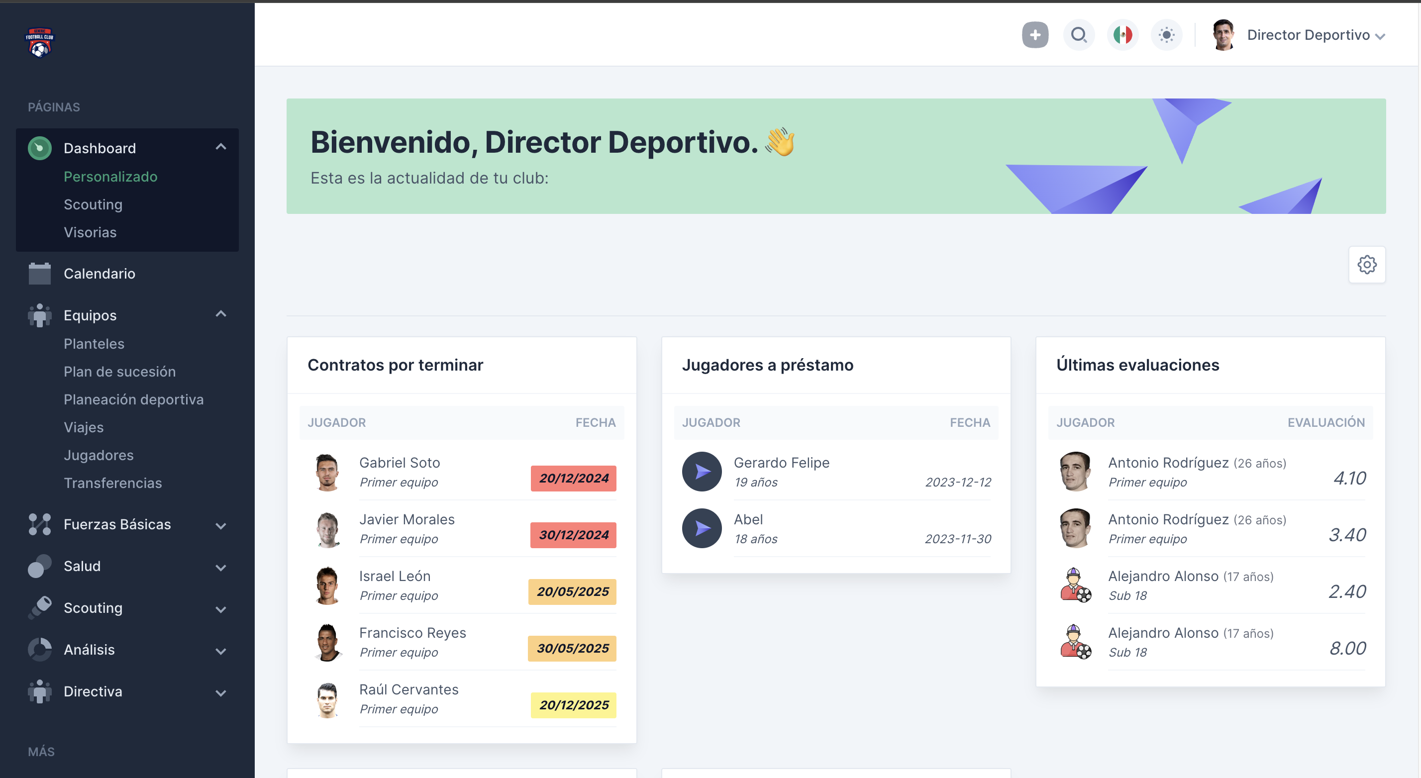 Footballhub - Dashboard Principal